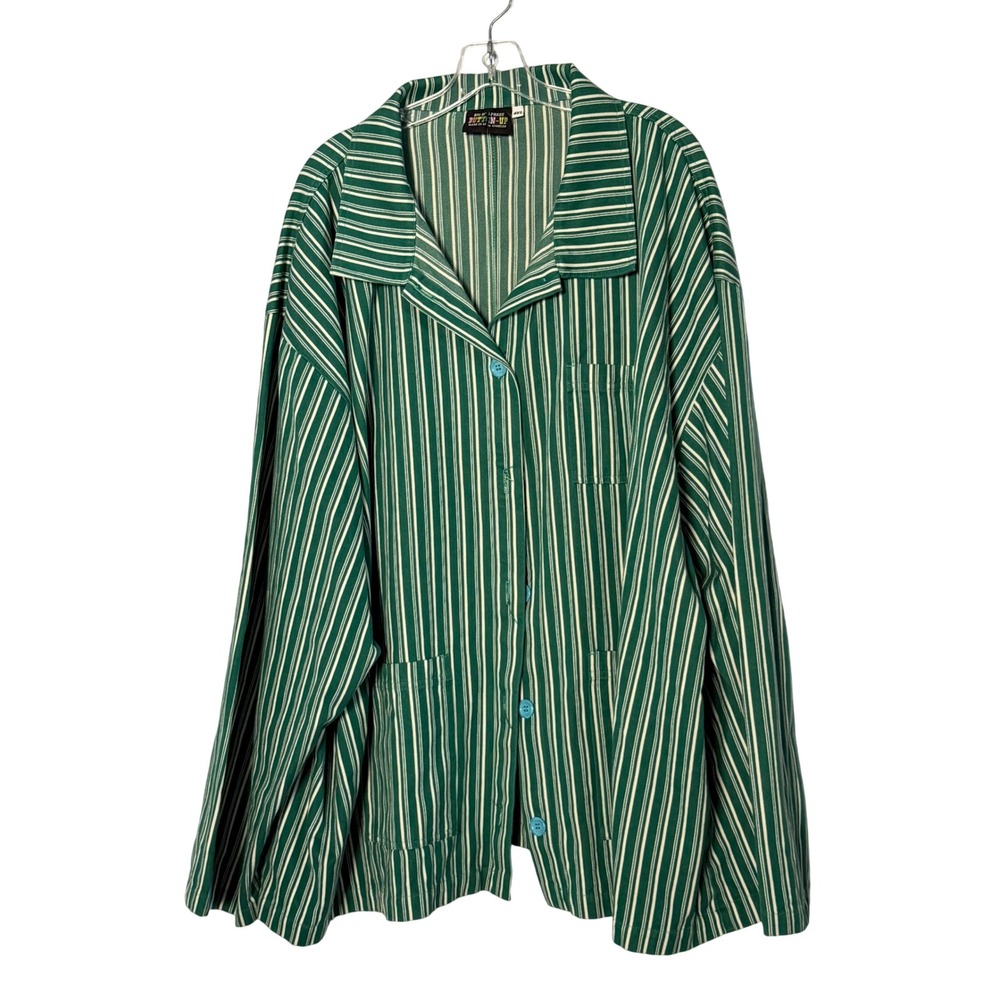 Big Bud Press Work Jacket Green White Striped Canvas Button Up Chore - 4XL